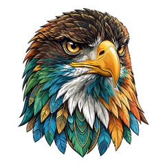 Fototapeta premium Colorful Mandala Eagle Head With Intricate Detailed Feather Art Illustration