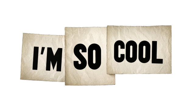 Three crumpled paper sheets with I M SO COOL text, isolated on transparent background