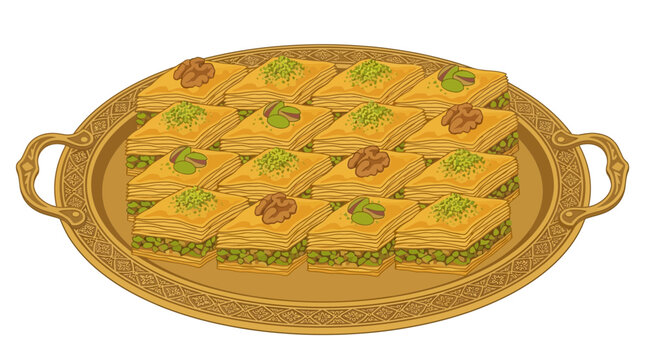 Golden Platter of Traditional Baklava Squares