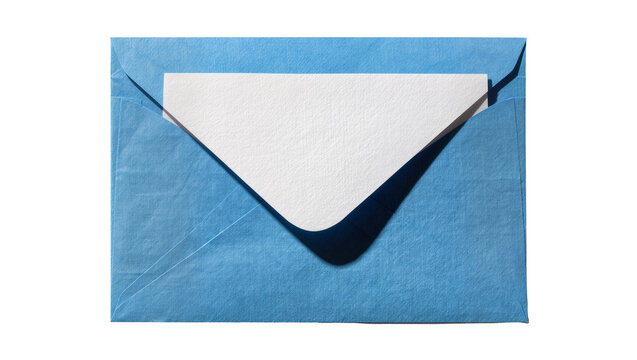 Blue textured envelope with white paper insert, isolated on transparent background