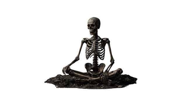 Meditating skeleton figure, zen bone statue, yoga bone model