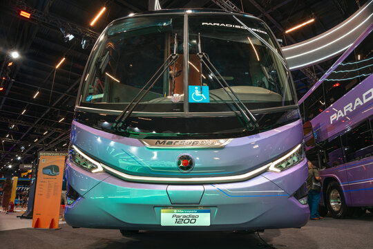 Frontal view of Marcopolo Paradiso G8 TEC 1200 modern bus.