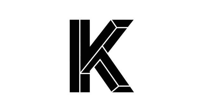 Geometric abstract letter k monogram art isolated white background