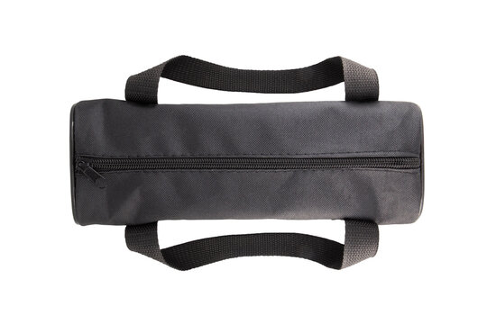 Black nylon duffel sport bag isolated on white background