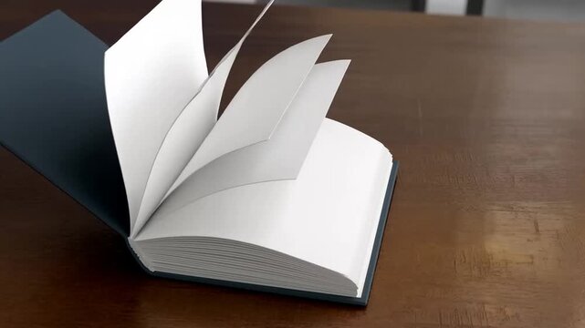 Closed hardcover book rests on wooden table in a quiet indoor setting