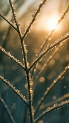 Fototapeta premium Frosty branches in golden sunlight mobile wallpaper