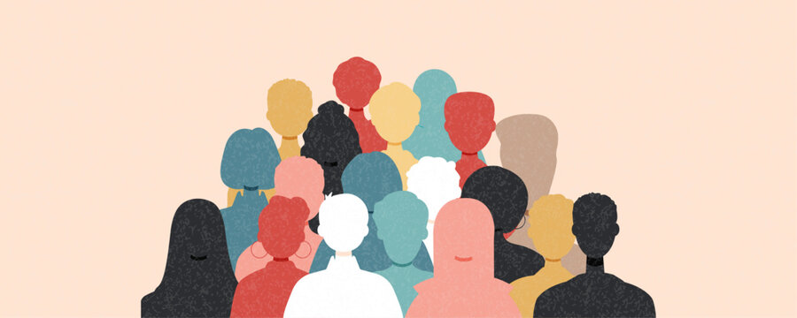 Silhouettes of different people standing together.