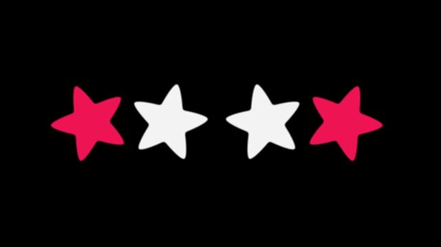 Four star rating animation featuring glowing ruby red stars on black background, customer feedback and product review concept, premium 3D rating icon, seamless 4K motion graphics video