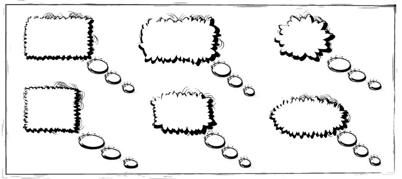 Thought bubbles and blank areas for creative ideas at a workspace with focus on brainstorming in a team setting