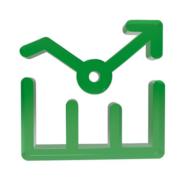 Three dimensional green bar chart icon representing growth and financial success transparent background