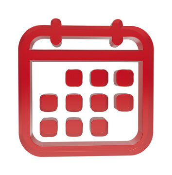 Isolated 3d glossy red calendar icon representing schedule and planning time management transparent background