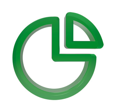 Isolated 3d rendered green glossy pie chart icon for business analysis transparent background