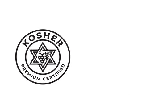 Kosher premium certified food product label badge with grape and wheat
