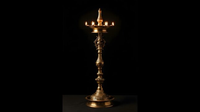 Tall traditional indian brass oil lamp diya stand