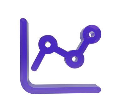3D render of a purple line graph icon representing financial growth and data analysis on a clear background transparent background