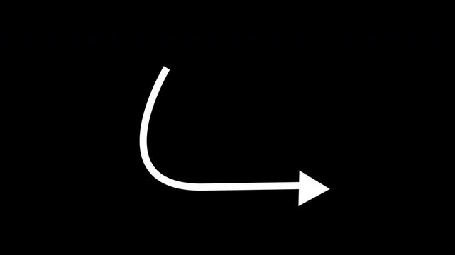 Hand Drawn Directional Arrows Animation, Four White Curved Motion Paths Isolated on alpha channel