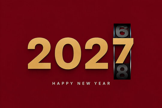 Golden numbers two zero two seven with text on a maroon background