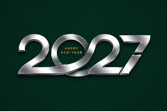 Silver metallic numerals two zero two seven with new year greeting