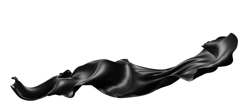 Luxury black fabric ribbon flowing isolated on transparent background with copy space for black friday banner 3D render