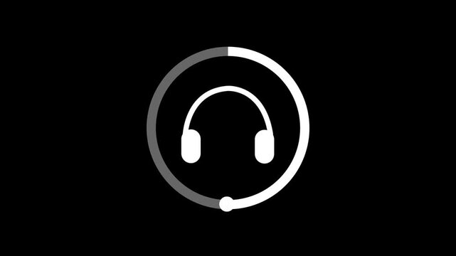 Modern Headphones Icon with Music Video Elements, Audio Player and Media Controls on Black Background
