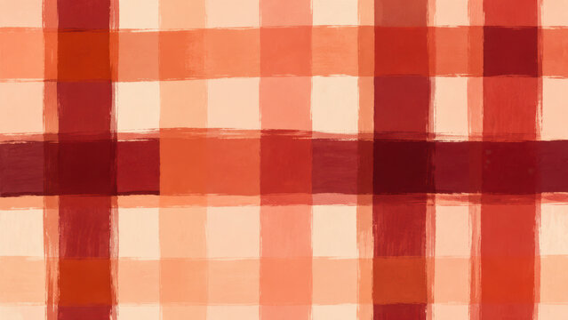 Hand painted red and coral plaid checkered abstract background