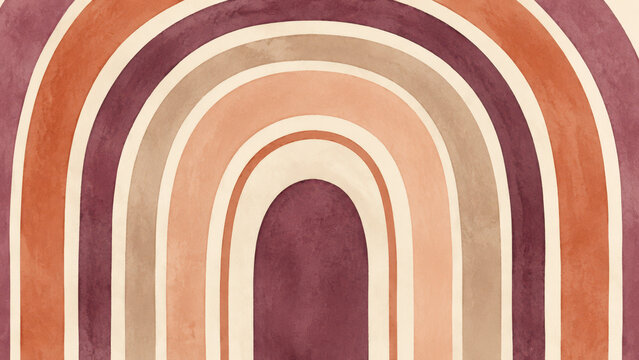 Abstract watercolor arch pattern in terracotta and burgundy