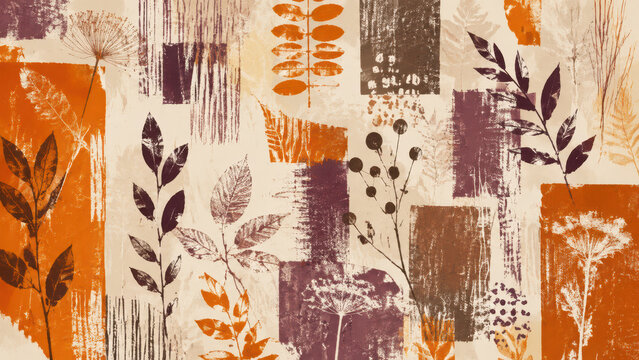 Abstract Botanical Collage With Textured Leaves and Shapes