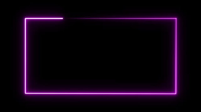 Seamless loop neon line animated rectangle picture frame in 4K video, neon square frame overlay line animation