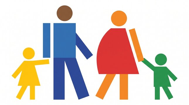 Diverse family icon set representing unity and community walking together