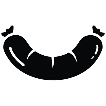 German bratwurst sausage black silhouette vector illustration isolated on white background.