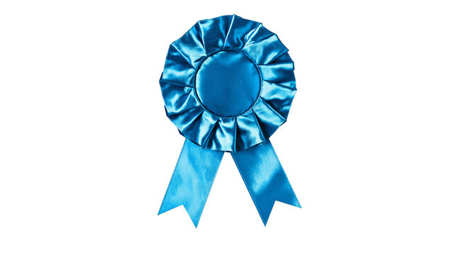 Elegant blue rosette with satin texture stands isolated on transparent backdrop, symbolizing victory, achievement, or award recognition for various applications