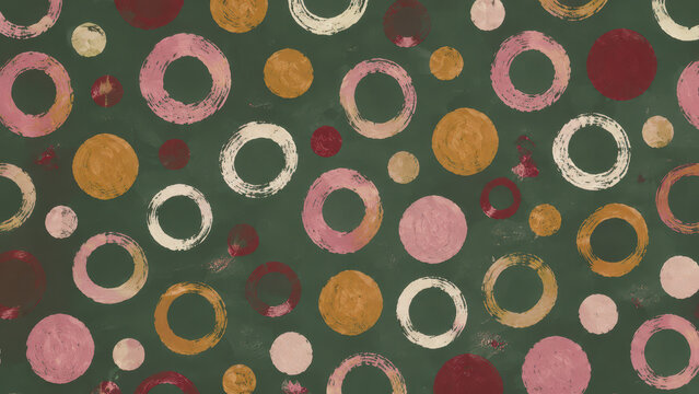 Abstract Painted Circles and Rings on a Dark Green Background
