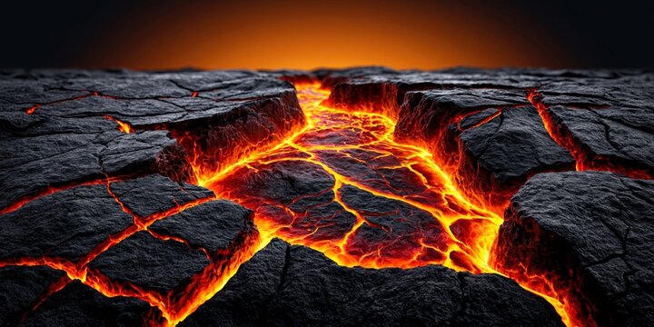 Volcanic eruption fiery lava cracks earth surface