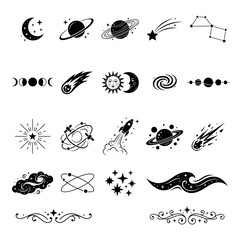 Celestial Space and Astronomy Icons Set Vector Silhouette Collection © Motiur