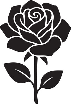 Pink Rose Blossom Black Silhouette Vector Flower Illustration