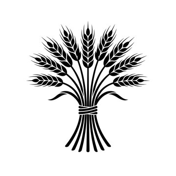 Wheat Bundle Black Silhouette Farm Harvest Botanical Vector Illustration