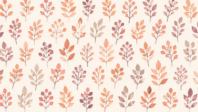 Watercolor botanical branches pattern in soft coral colors