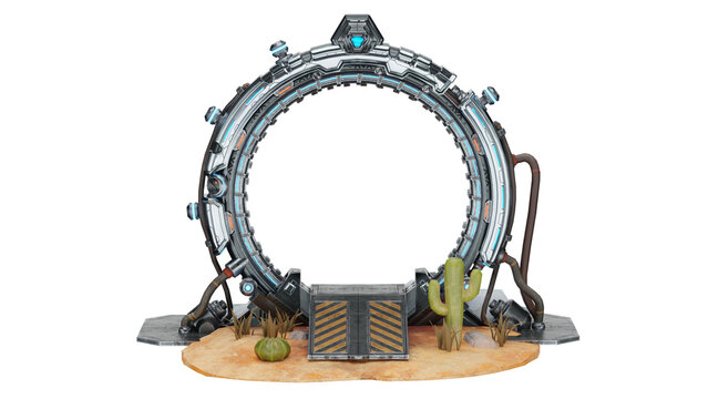 3d rendering portal gate sci fi in desert landscape