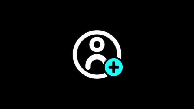 User profile add icon, person account symbol with blue plus sign, contact creation, new member registration, social network, customer management and user interface concept , 4k animation .