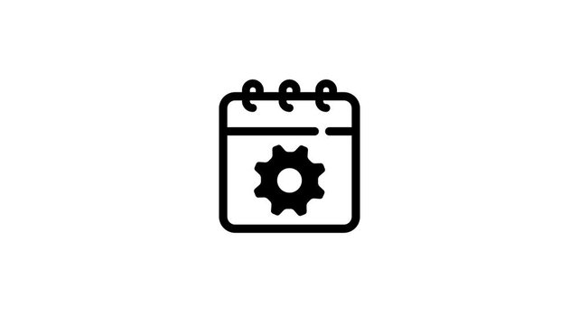 Calendar with gear icon for scheduling, settings, event management and business planning, time organization, workflow optimization and productivity management concept , 4k animation.