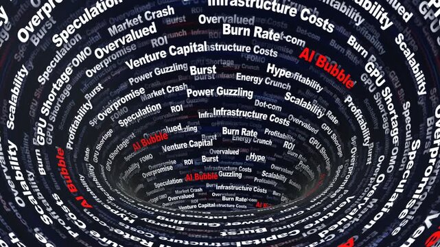 AI BUBBLE Keywords Animation on Tunnel Walls, Background, Loop
