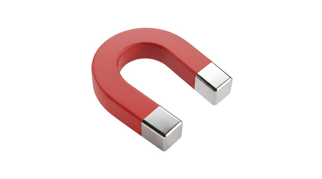 A classic red horseshoe magnet isolated on a clean and professional transparent background for design projects