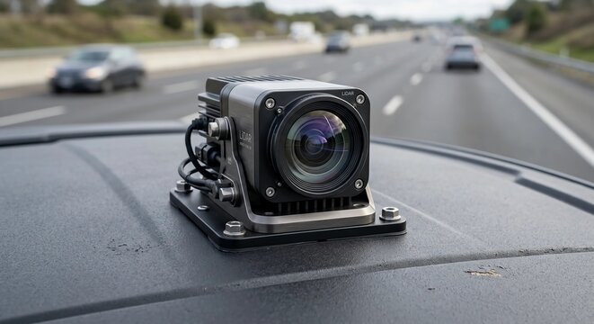 Automated traffic enforcement camera mounted on the roof of a patrol vehicle