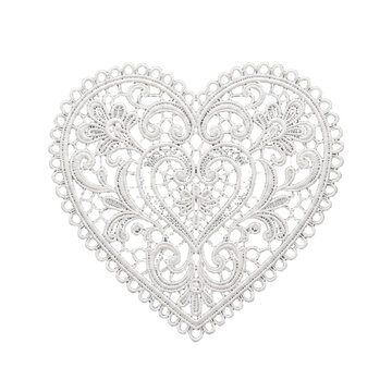 Intricate White Lace Heart Design Featuring Delicate Floral Filigree Patterns for Elegant Wedding Invitations and Romantic Decorations