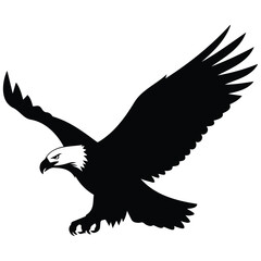 Fototapeta premium Bald eagle flying vector silhouette illustration for wildlife conservation and patriotic art.
