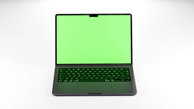 Modern Laptop with Green Screen Mockup Isolated on White Background