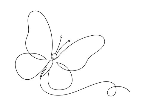 Elegant Continuous Line Butterfly Outline with Decorative Flight Trail, Minimal Hand Drawn Vector Illustration for Logo, Branding, Wedding Stationery and Decorative Design