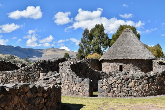 Qolqas storage buildings at the archaeological site of Raqchi, Peru