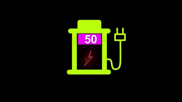 Charging station symbol featuring green outline and numerical percentage display showing power levels for electric vehicles.