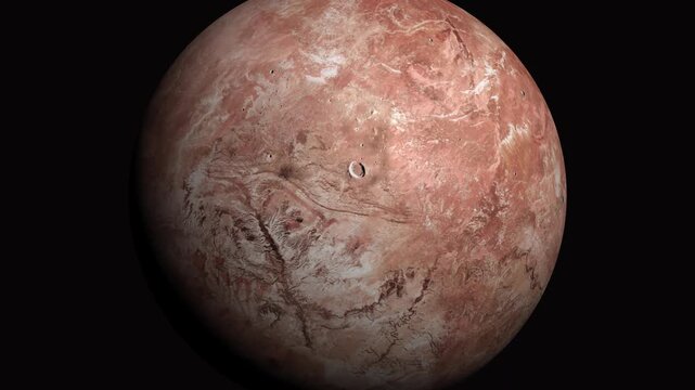 Red dwarf planet Makemake rotating in deep space with dark background